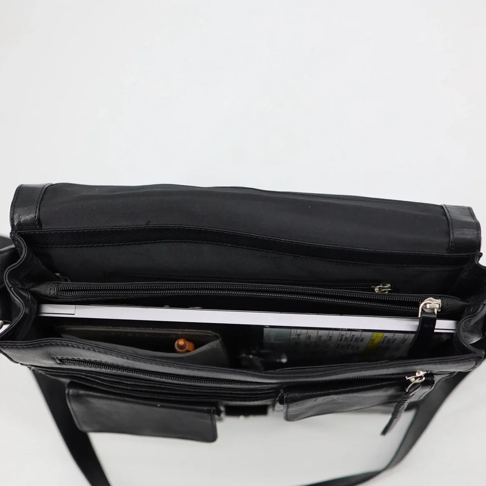Artisan NY Black Leather Messenger Crossbody Laptop Work Travel Shoulder Bag‎